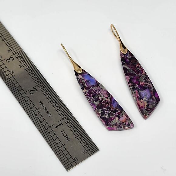 Gold Purple Jasper Boho Earrings - Picture 3 of 5